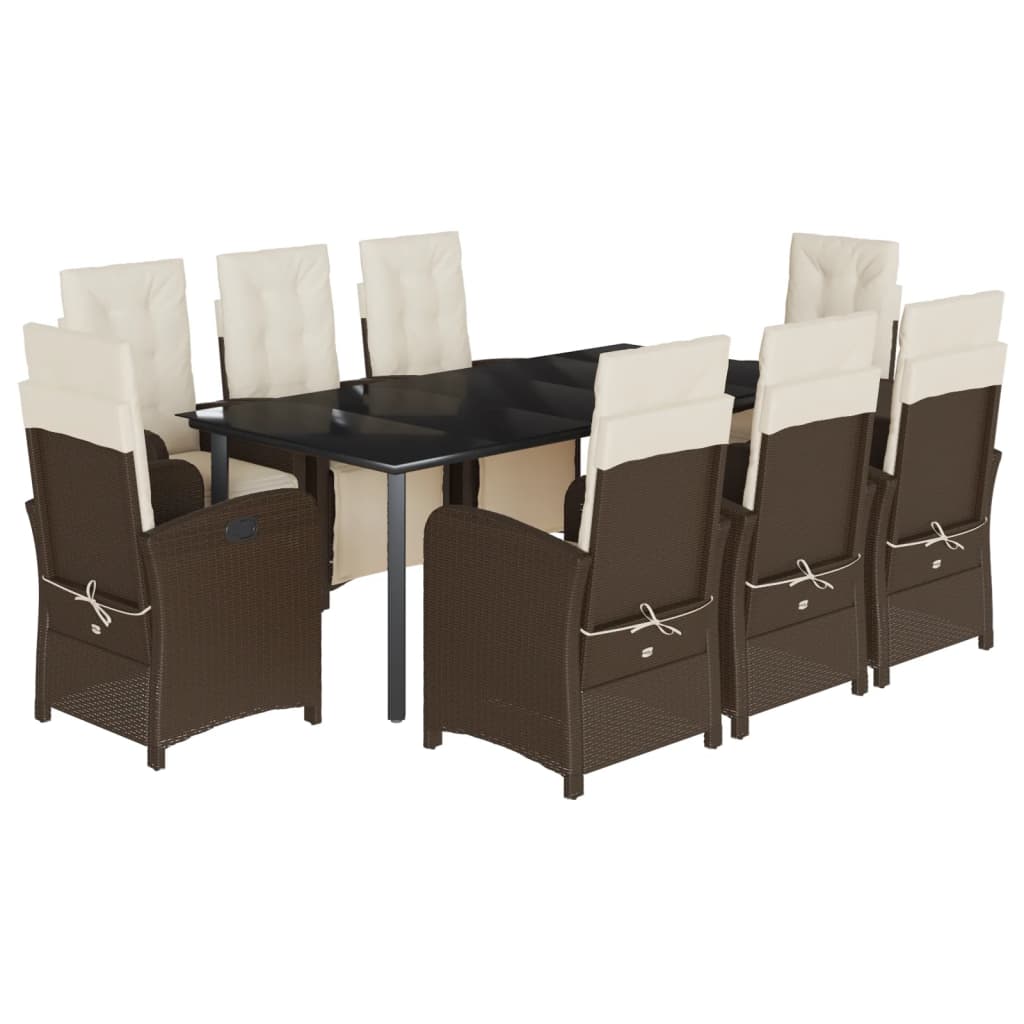 Set Pranzo da Giardino 9pz con Cuscini Polyrattan