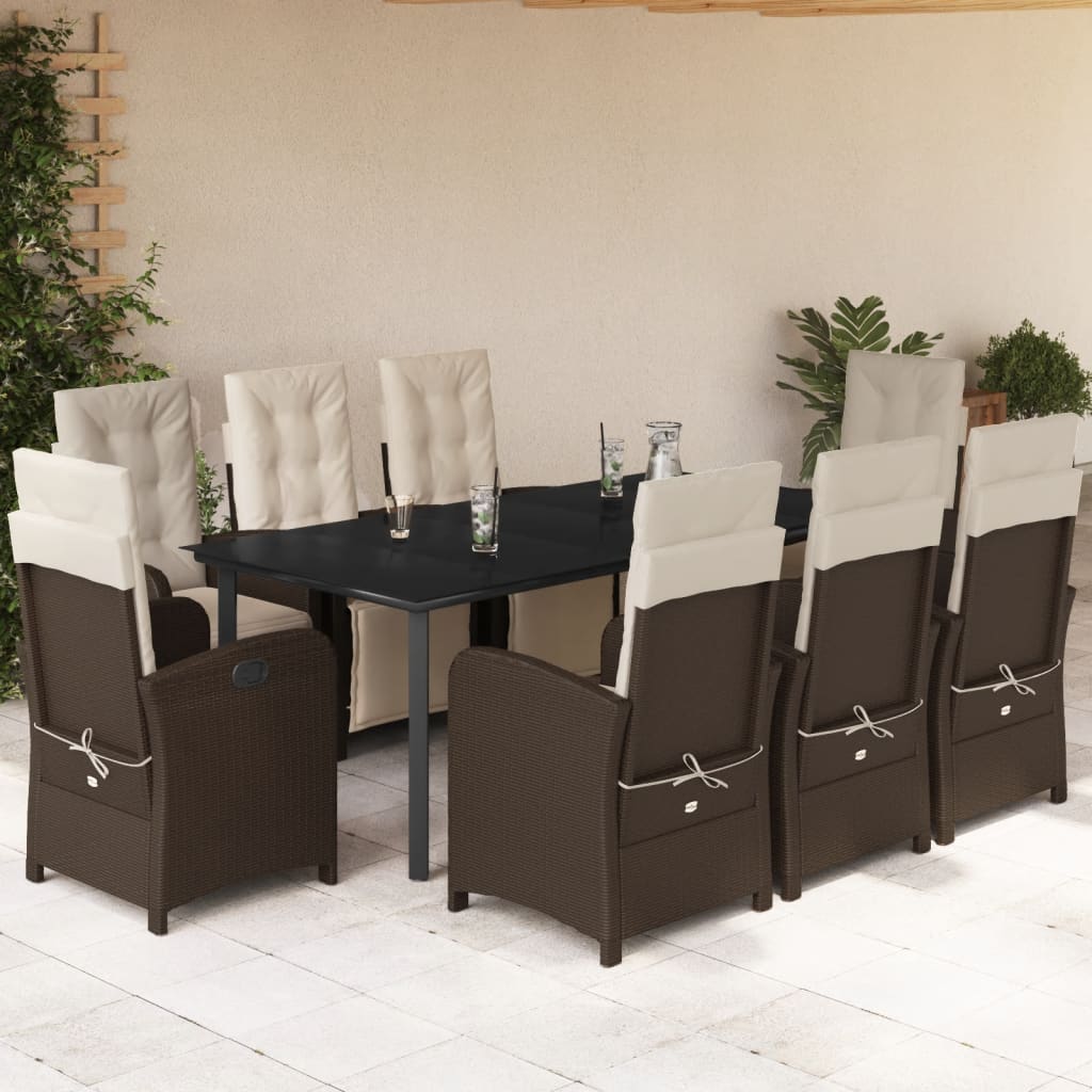 Set Pranzo da Giardino 9pz con Cuscini Polyrattan