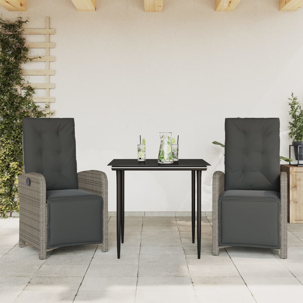 Set da Bistrò 3 pz con Cuscini Grigio in Polyrattan - homemem39