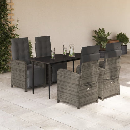 Set da Pranzo da Giardino 5 pz con Cuscini in Polyrattan Grigio - homemem39