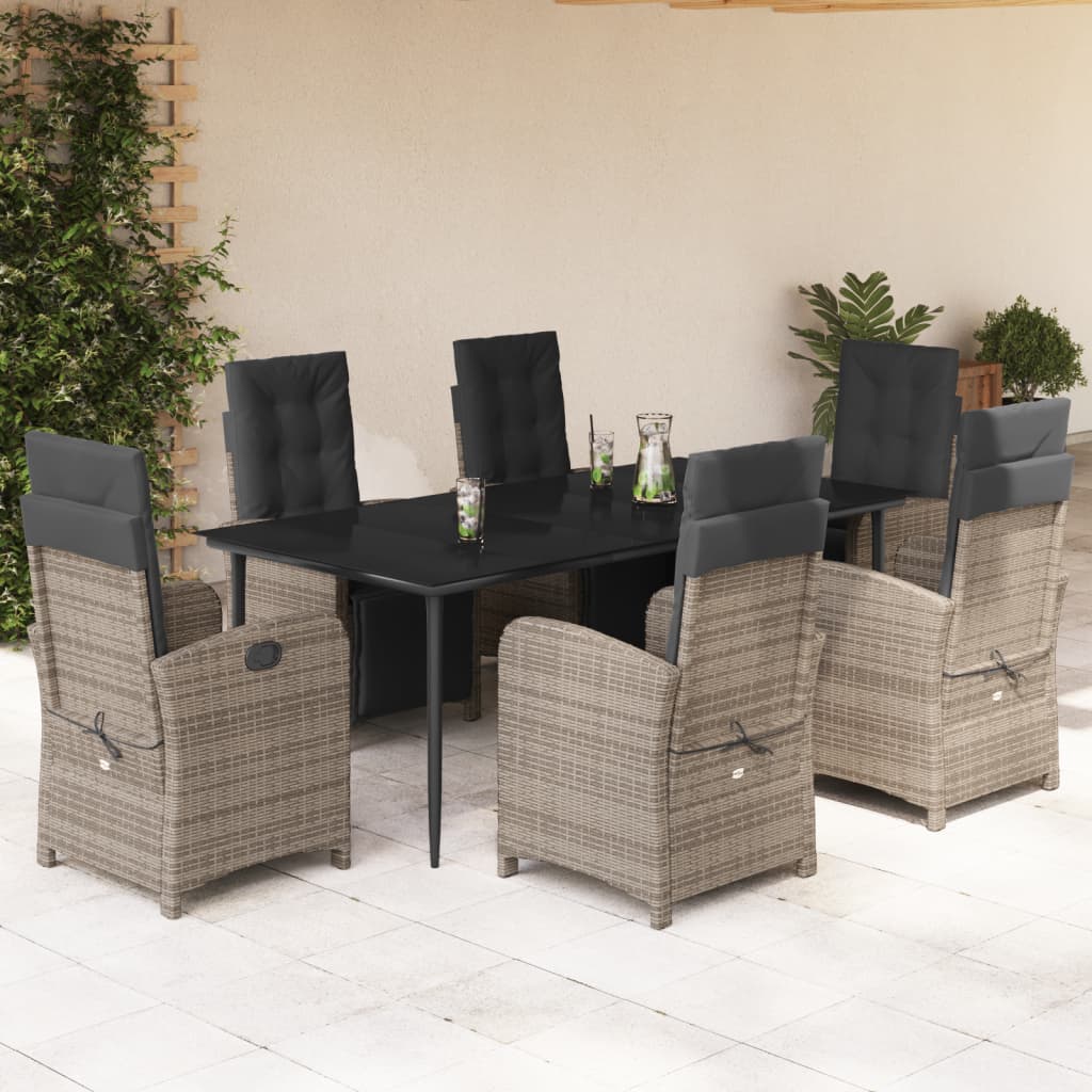 Set da Pranzo da Giardino 7 pz con Cuscini in Polyrattan Grigio - homemem39
