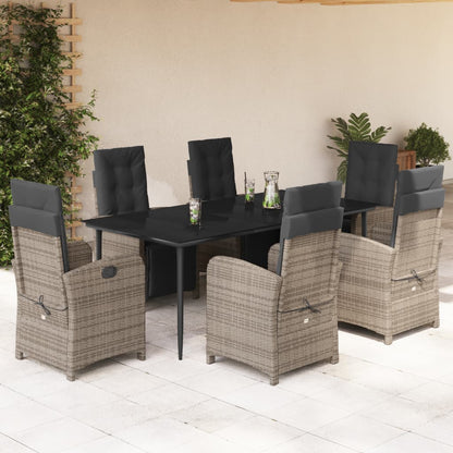 Set da Pranzo da Giardino 7 pz con Cuscini in Polyrattan Grigio - homemem39
