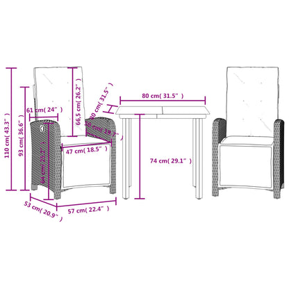 Set da Bistrò 3 pz con Cuscini Grigio in Polyrattan