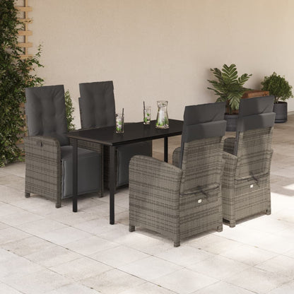 Set da Pranzo da Giardino 5 pz con Cuscini in Polyrattan Grigio - homemem39