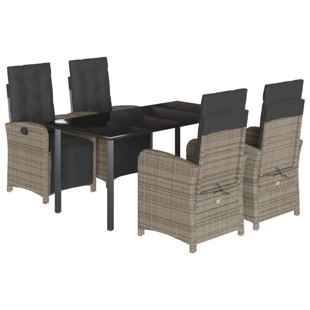 Set da Pranzo da Giardino 5 pz con Cuscini in Polyrattan Grigio - homemem39