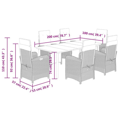 Set da Pranzo da Giardino 7 pz con Cuscini in Polyrattan Grigio