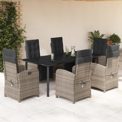 Set da Pranzo da Giardino 7 pz con Cuscini in Polyrattan Grigio