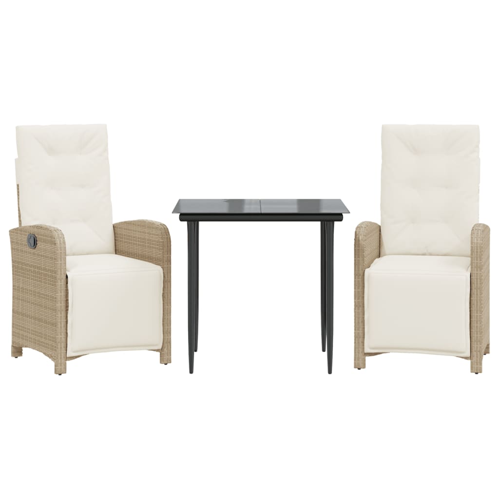 Set da Bistrò 3 pz con Cuscini Beige in Polyrattan