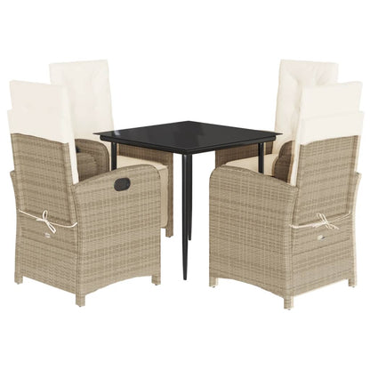 Set da Pranzo da Giardino 5 pz con Cuscini Beige in Polyrattan