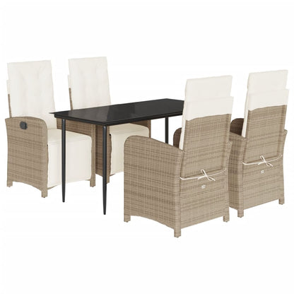 Set da Pranzo da Giardino 5 pz con Cuscini Beige in Polyrattan - homemem39