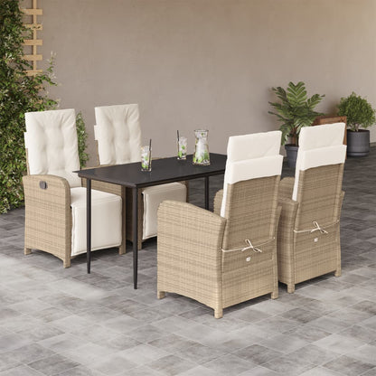 Set da Pranzo da Giardino 5 pz con Cuscini Beige in Polyrattan - homemem39