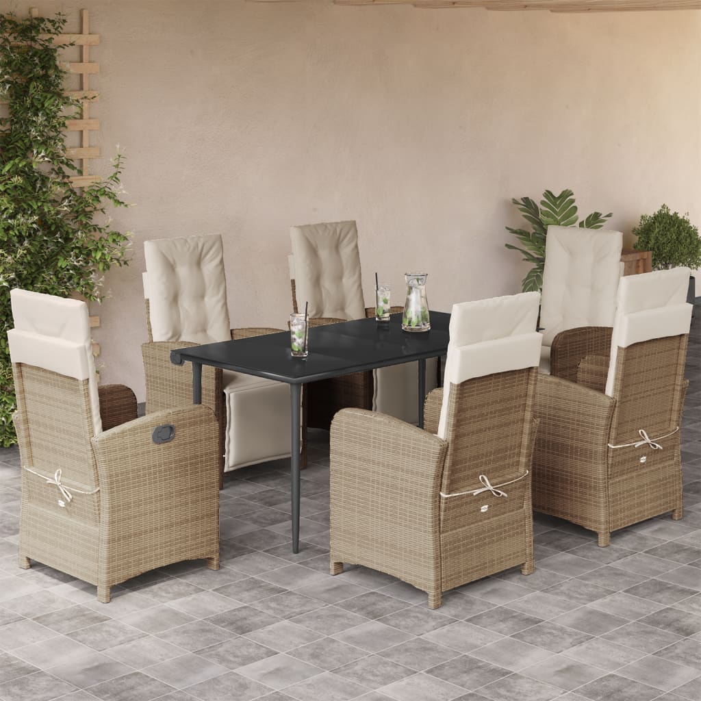 Set da Pranzo da Giardino 7 pz con Cuscini Beige in Polyrattan - homemem39