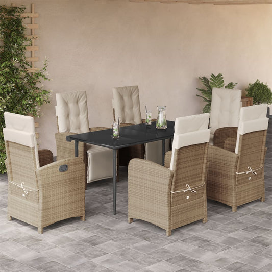 Set da Pranzo da Giardino 7 pz con Cuscini Beige in Polyrattan - homemem39