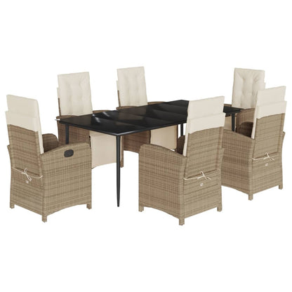 Set da Pranzo da Giardino 7 pz con Cuscini Beige in Polyrattan - homemem39