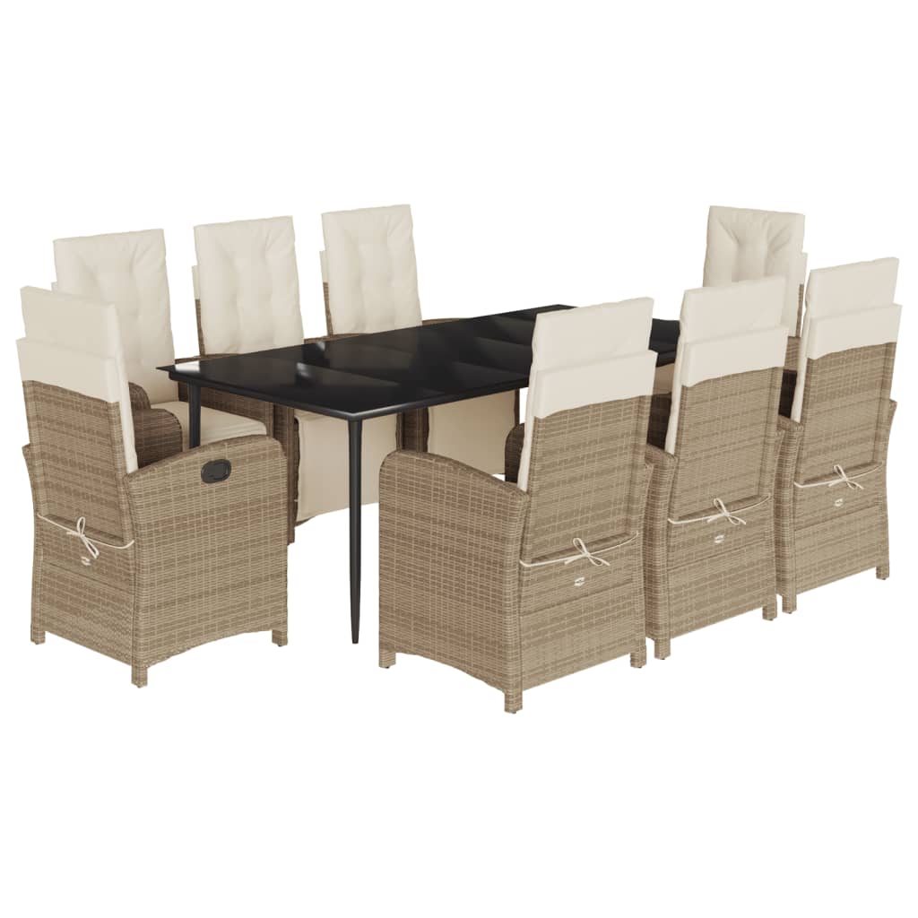 Set da Pranzo da Giardino 9 pz con Cuscini Beige in Polyrattan - homemem39