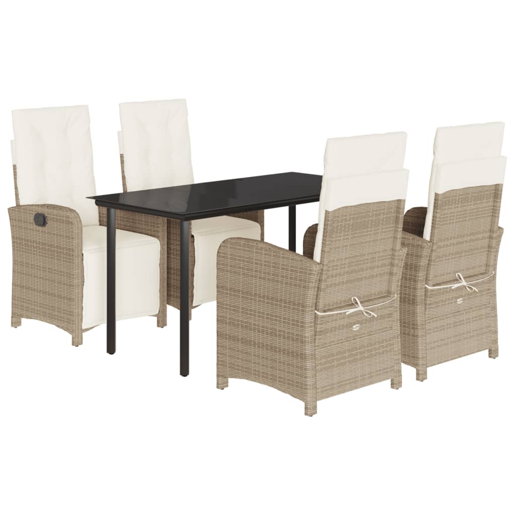 Set da Pranzo da Giardino 5 pz con Cuscini Beige in Polyrattan - homemem39