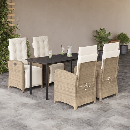 Set da Pranzo da Giardino 5 pz con Cuscini Beige in Polyrattan - homemem39
