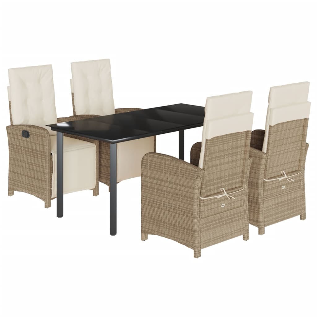 Set da Pranzo da Giardino 5 pz con Cuscini Beige in Polyrattan - homemem39