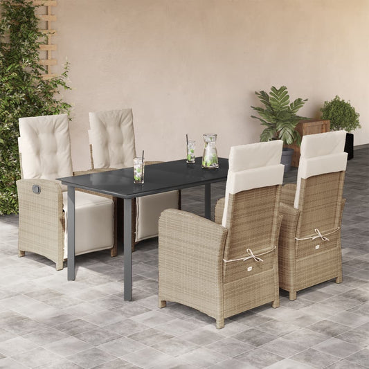 Set da Pranzo da Giardino 5 pz con Cuscini Beige in Polyrattan - homemem39