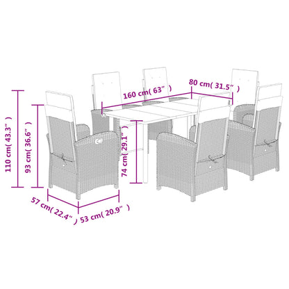 Set da Pranzo da Giardino 7 pz con Cuscini Beige in Polyrattan | homemem39