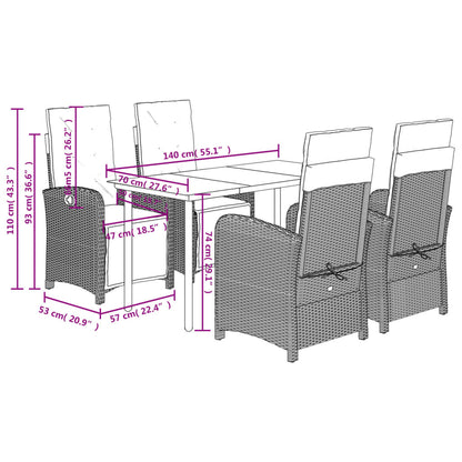 Set da Pranzo da Giardino 5 pz con Cuscini Beige in Polyrattan | homemem39