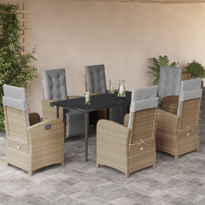 Set da Pranzo da Giardino 7 pz con Cuscini Beige in Polyrattan - homemem39