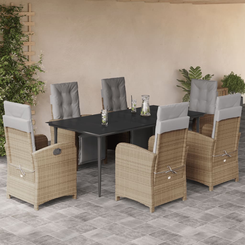Set da Pranzo da Giardino 7 pz con Cuscini Beige in Polyrattan - homemem39