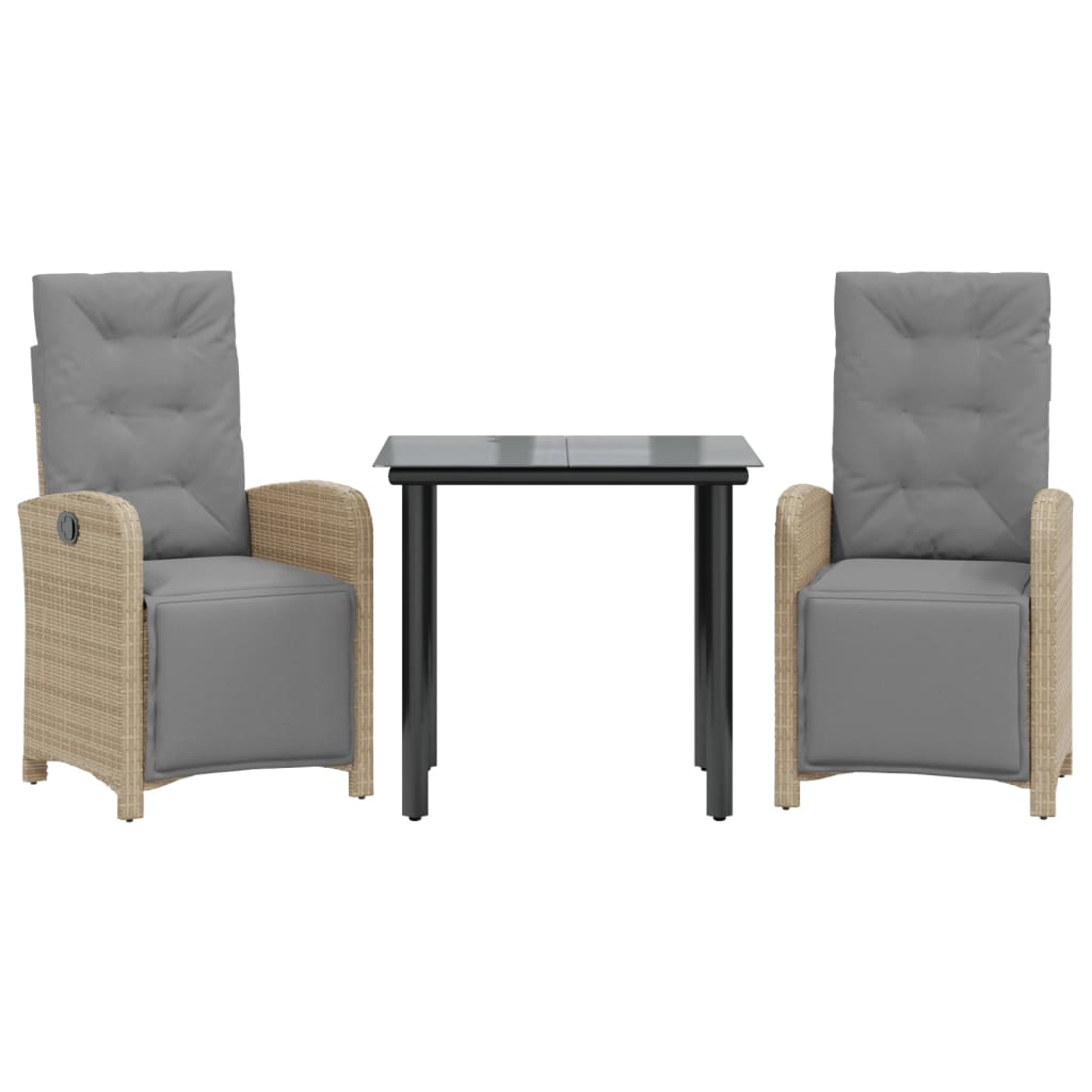 Set da Bistrò 3 pz con Cuscini Beige in Polyrattan