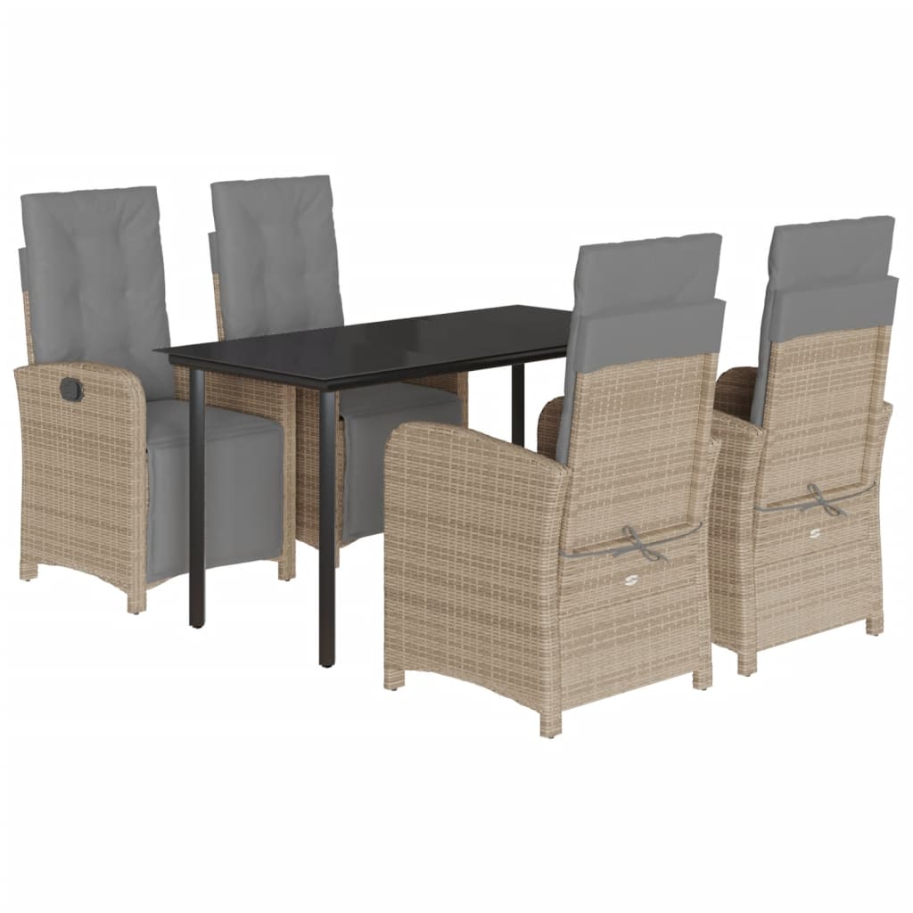 Set da Pranzo da Giardino 5 pz con Cuscini Beige in Polyrattan - homemem39