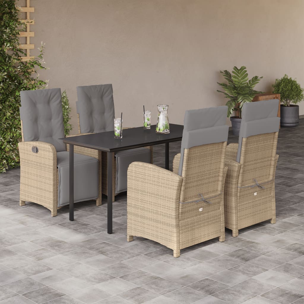 Set da Pranzo da Giardino 5 pz con Cuscini Beige in Polyrattan - homemem39
