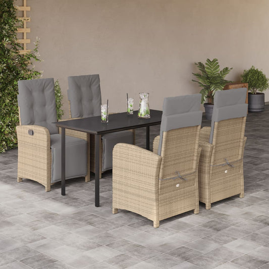 Set da Pranzo da Giardino 5 pz con Cuscini Beige in Polyrattan - homemem39