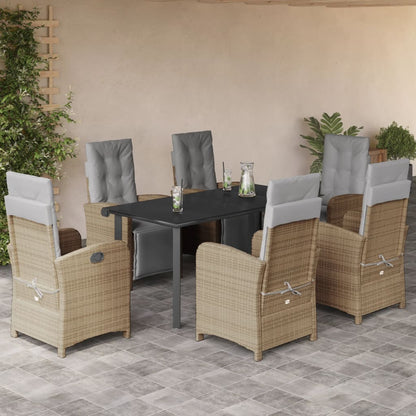 Set da Pranzo da Giardino 7 pz con Cuscini Beige in Polyrattan - homemem39