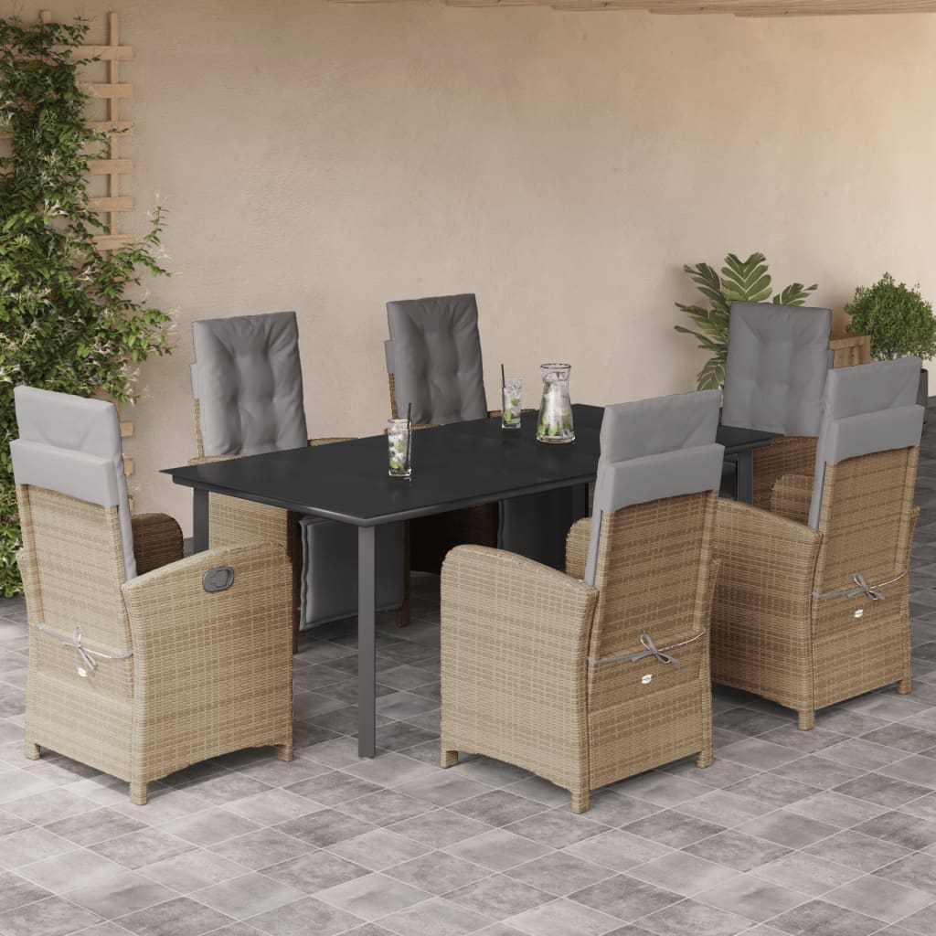 Set da Pranzo da Giardino 7 pz con Cuscini Beige in Polyrattan - homemem39