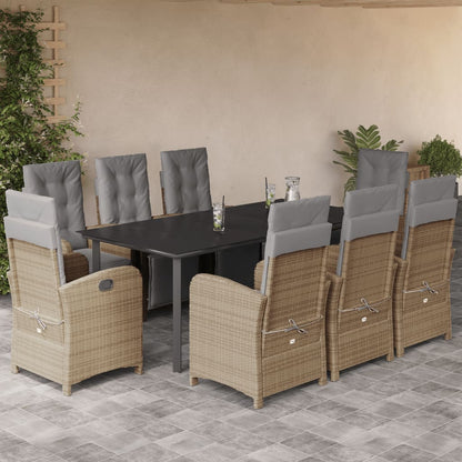 Set da Pranzo da Giardino 9 pz con Cuscini Beige in Polyrattan - homemem39