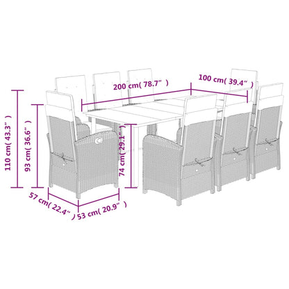 Set da Pranzo da Giardino 9 pz con Cuscini Beige in Polyrattan - homemem39