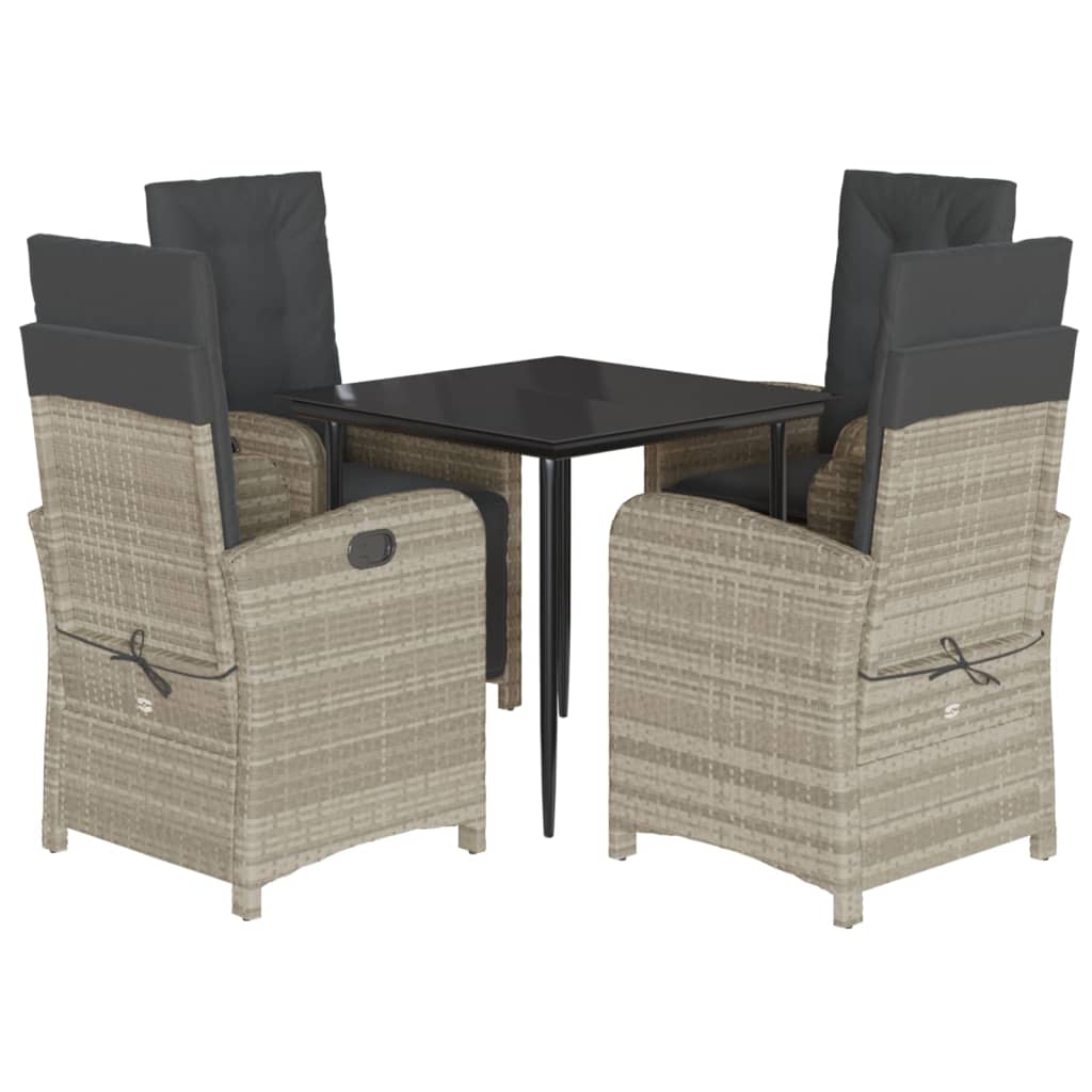 Set Pranzo da Giardino 5pz con Cuscini Grigio Chiaro Polyrattan - homemem39