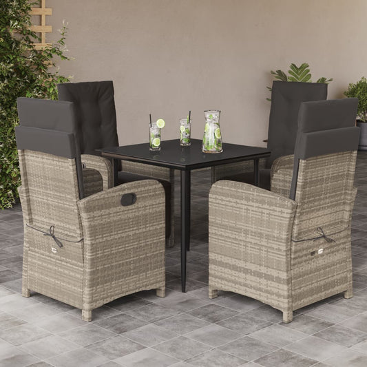 Set Pranzo da Giardino 5pz con Cuscini Grigio Chiaro Polyrattan - homemem39