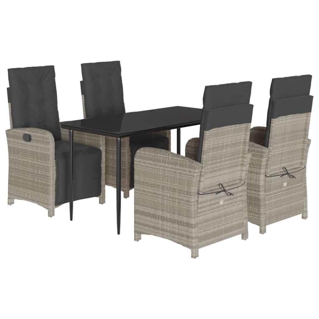 Set Pranzo da Giardino 5pz con Cuscini Grigio Chiaro Polyrattan - homemem39