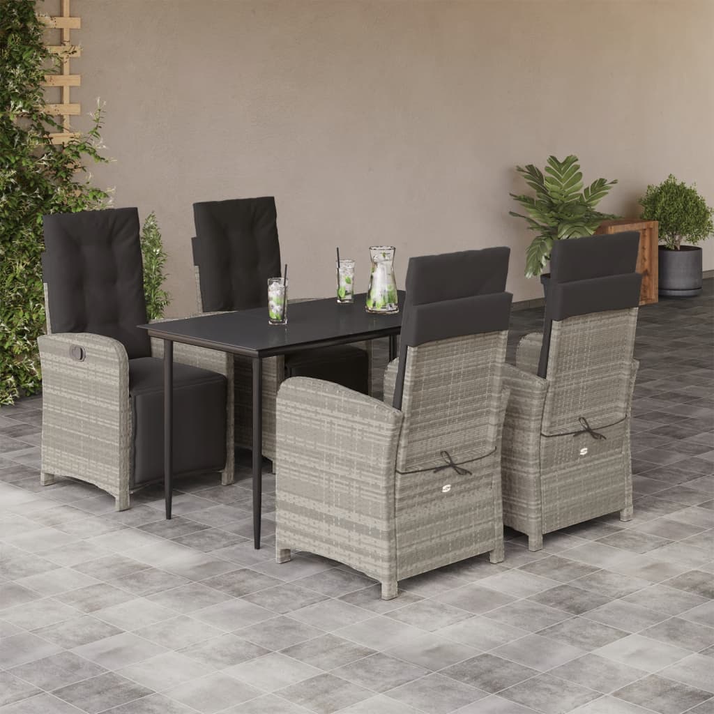 Set Pranzo da Giardino 5pz con Cuscini Grigio Chiaro Polyrattan - homemem39
