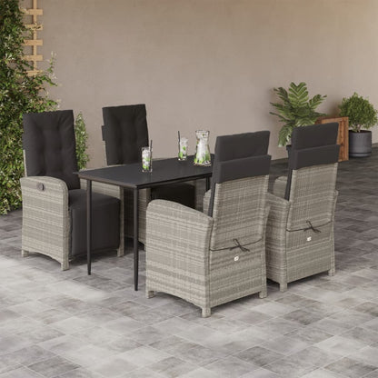 Set Pranzo da Giardino 5pz con Cuscini Grigio Chiaro Polyrattan - homemem39