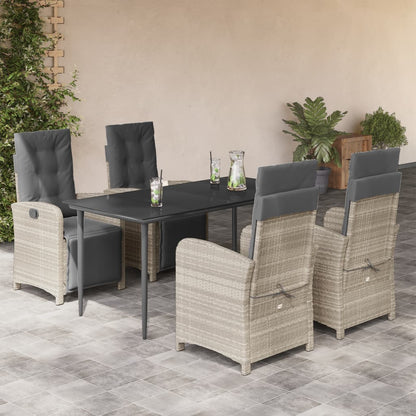 Set Pranzo da Giardino 5pz con Cuscini Grigio Chiaro Polyrattan - homemem39