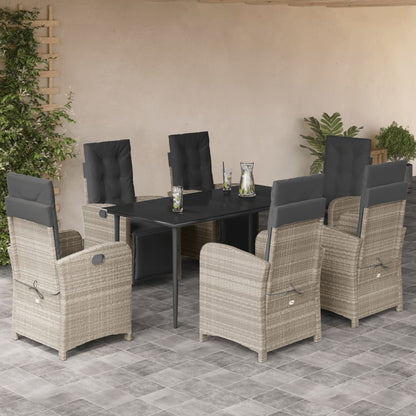 Set da Pranzo da Giardino 7 pz Cuscini Polyrattan Grigio Chiaro - homemem39