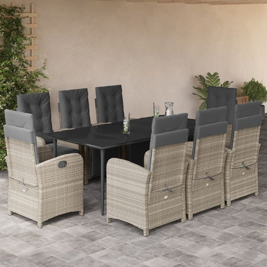 Set Pranzo da Giardino 9pz con Cuscini Grigio Chiaro Polyrattan - homemem39