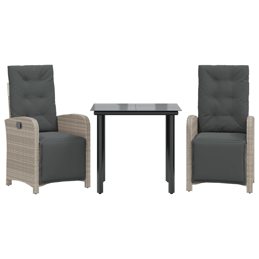 Set da Bistrò 3 pz con Cuscini Grigio Chiaro in Polyrattan