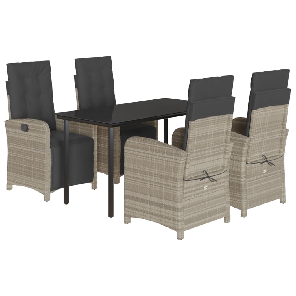 Set Pranzo da Giardino 5pz con Cuscini Grigio Chiaro Polyrattan - homemem39