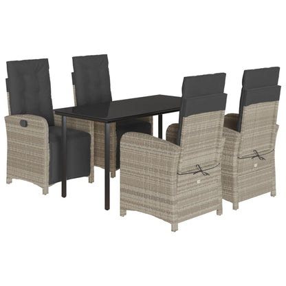 Set Pranzo da Giardino 5pz con Cuscini Grigio Chiaro Polyrattan - homemem39