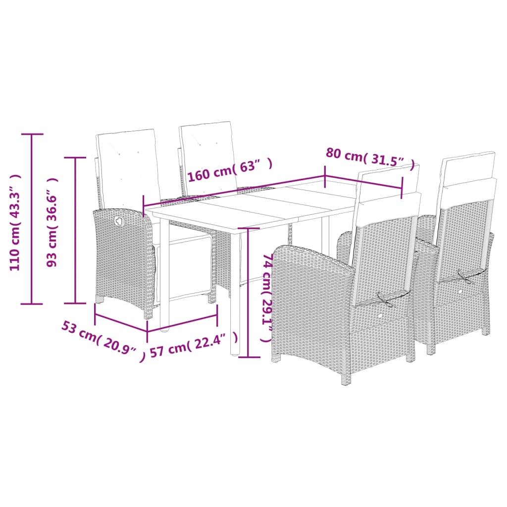 Set Pranzo da Giardino 5pz con Cuscini Grigio Chiaro Polyrattan | homemem39