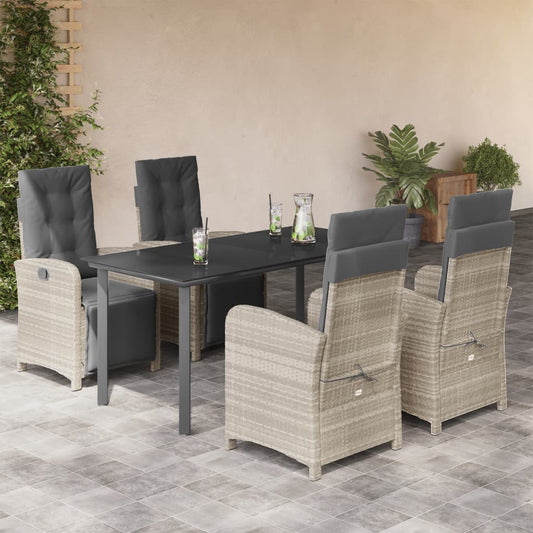 Set Pranzo da Giardino 5pz con Cuscini Grigio Chiaro Polyrattan - homemem39