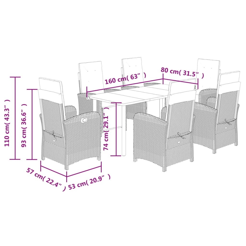 Set da Pranzo da Giardino 7 pz Cuscini Polyrattan Grigio Chiaro | homemem39