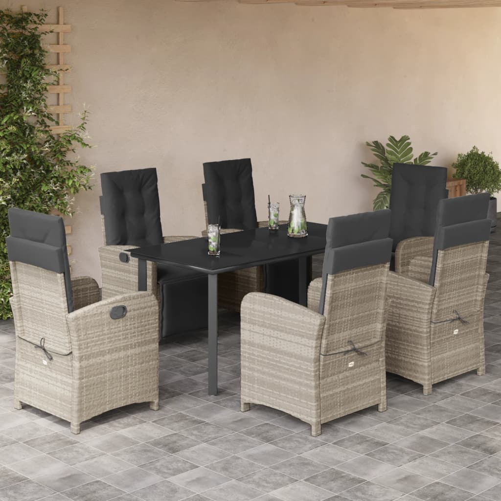Set da Pranzo da Giardino 7 pz Cuscini Polyrattan Grigio Chiaro - homemem39